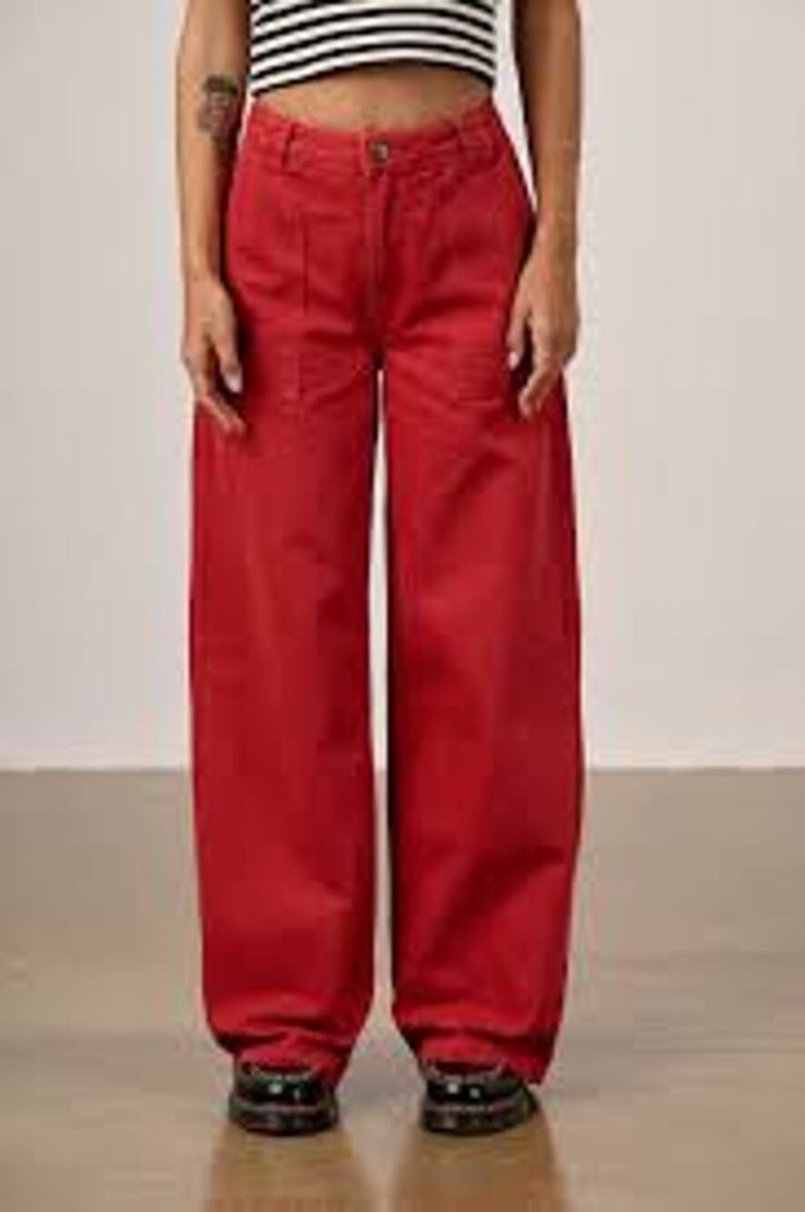 NEW Lucy & Yak Delores Wide Leg Jeans Women's Red High Rise Baggy Size 26R